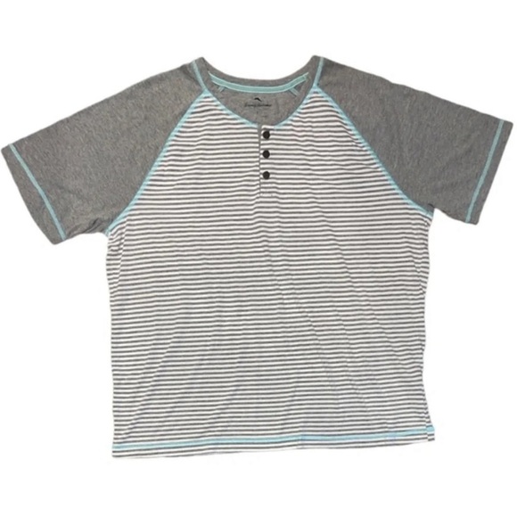 Tommy Bahama Button Front Striped Short Sleeve T-Shirt - Picture 1 of 5